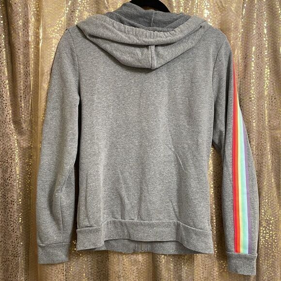 PINK Victoria’s Secret gray limited edition rainbow stripe lounge zip, size S - Picture 5 of 6